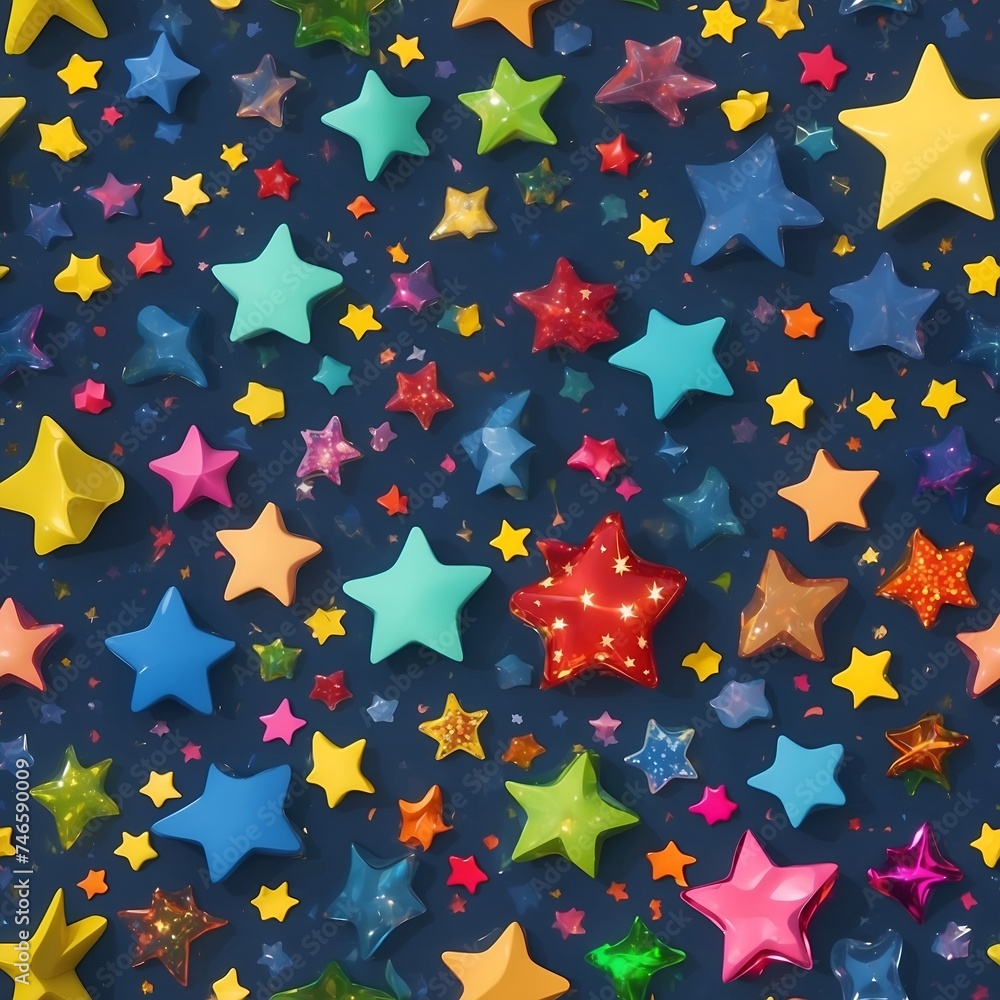Colorful Stars Group on Blue Background Seamless Pattern. Generative AI. Colorful Stars Group on Blue Background Seamless Pattern. Generative AI.