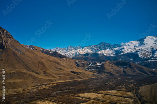 Beautiful view of the high mountains in winter