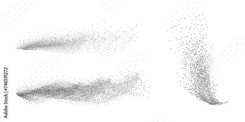 Gradient noise grain texture stains, black and white dotted spray shades, and sand dust spots.Halftone splatter forms forming dark lack stipple grain smoke or steam. photo