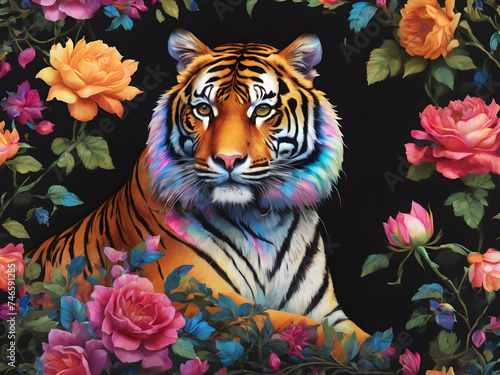 tiger and flowers