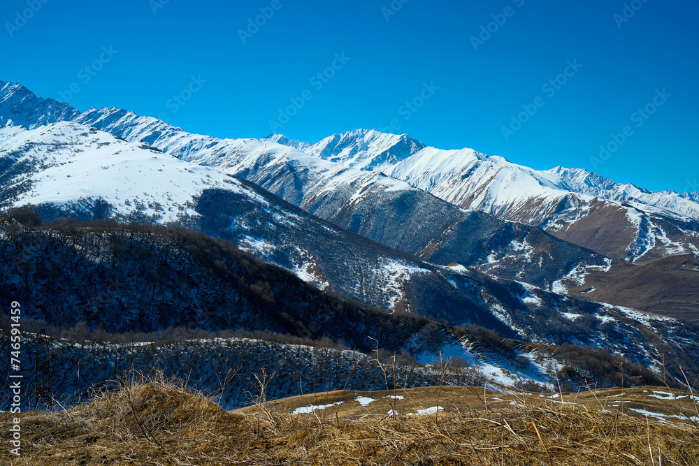 Beautiful view of the high mountains in winter