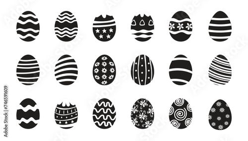 Set of Easter eggs icons. Easter day silhouette. Vector illustration