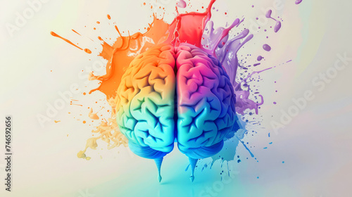 colorful brain amid a blue composition. the brain symbolizes creativity, intellect, and innovation. Ideal for promoting events related to neuroscience, psychology, or education. A poster with a brain photo