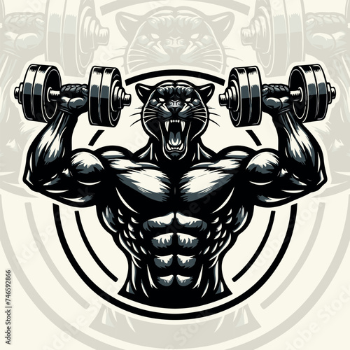 Vector Angry Panther bodybuilder concept illustration design, Generative Ai