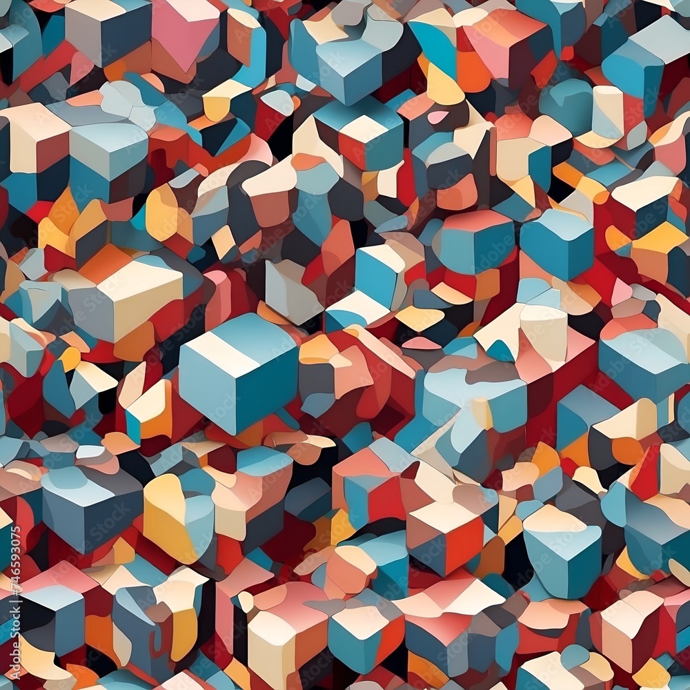 Abstract Painting With Colorful Cubes in a Seamless Pattern. Generative AI. Abstract Painting With Colorful Cubes in a Seamless Pattern. Generative AI.