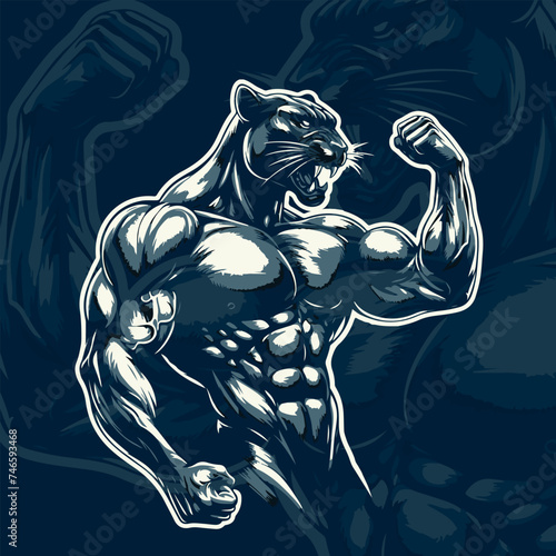 Vector Angry Panther bodybuilder concept illustration design, Generative Ai