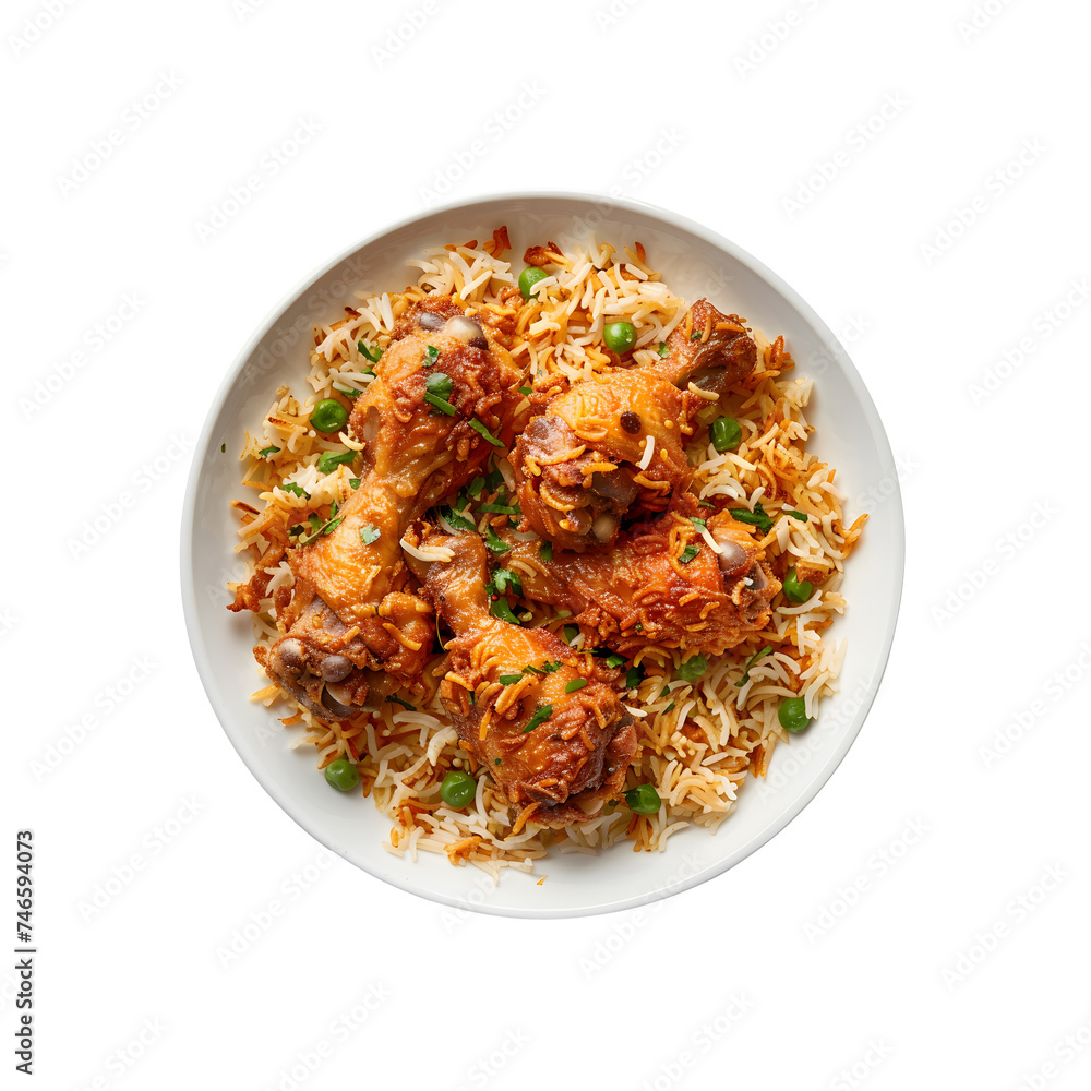Aromatic Chicken Biryani on a White Plate Transparent Background Aromatic Chicken Biryani on a White Plate Transparent Background