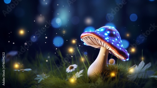 Enchanted glowing mushroom in a mystical forest with a wizardly ambiance and magical allure