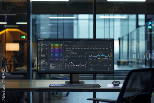 Wallpaper Mural Business graph on computer screen in dark office Torontodigital.ca