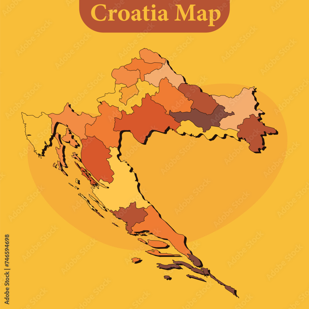 Map Croatic National map of Croatia map vector with regions and cities lines and ...