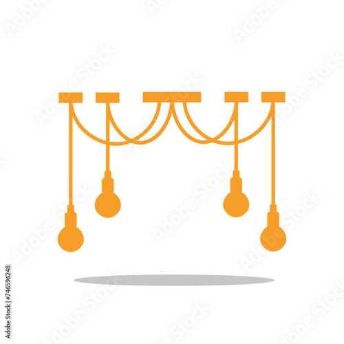 Furniture chandelier, floor and table lamp in flat cartoon style. Lamps on a white background. Chandeliers, illuminator, flashlight - elements of a modern interior. Vector illustration.