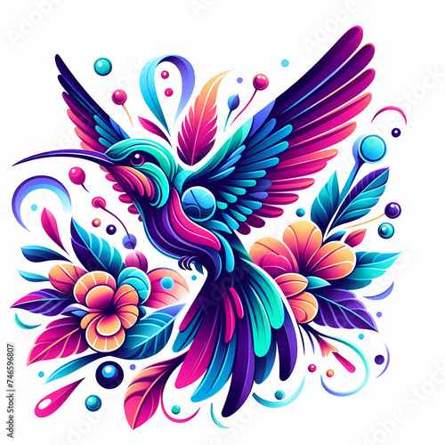 hummingbird vecor style PNG image with abstract line and color © XIAOBING