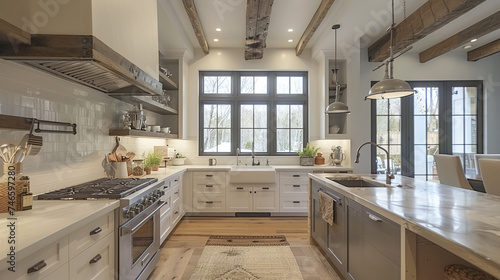 interior bright spacious and modern farmhouse style kitchen design