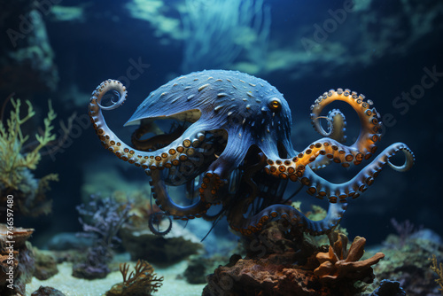 octopus in the dark depths of the sea