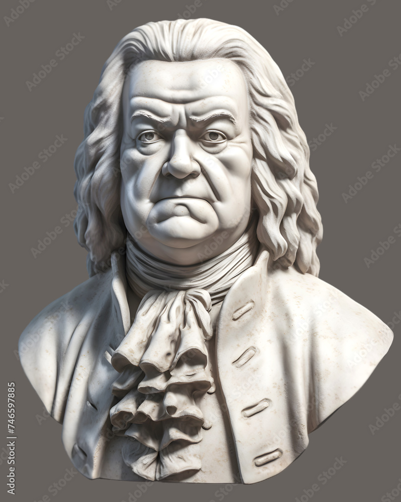 Marble bust of famous composer Johann Sebastian Bach on the gray