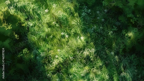 in Realistic anime style, top view grassland 