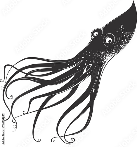 Silhouette squid animal black color only full body