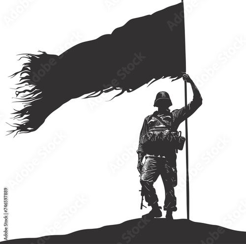 Silhouette Soldiers or Army pose in front of the black flag black color only