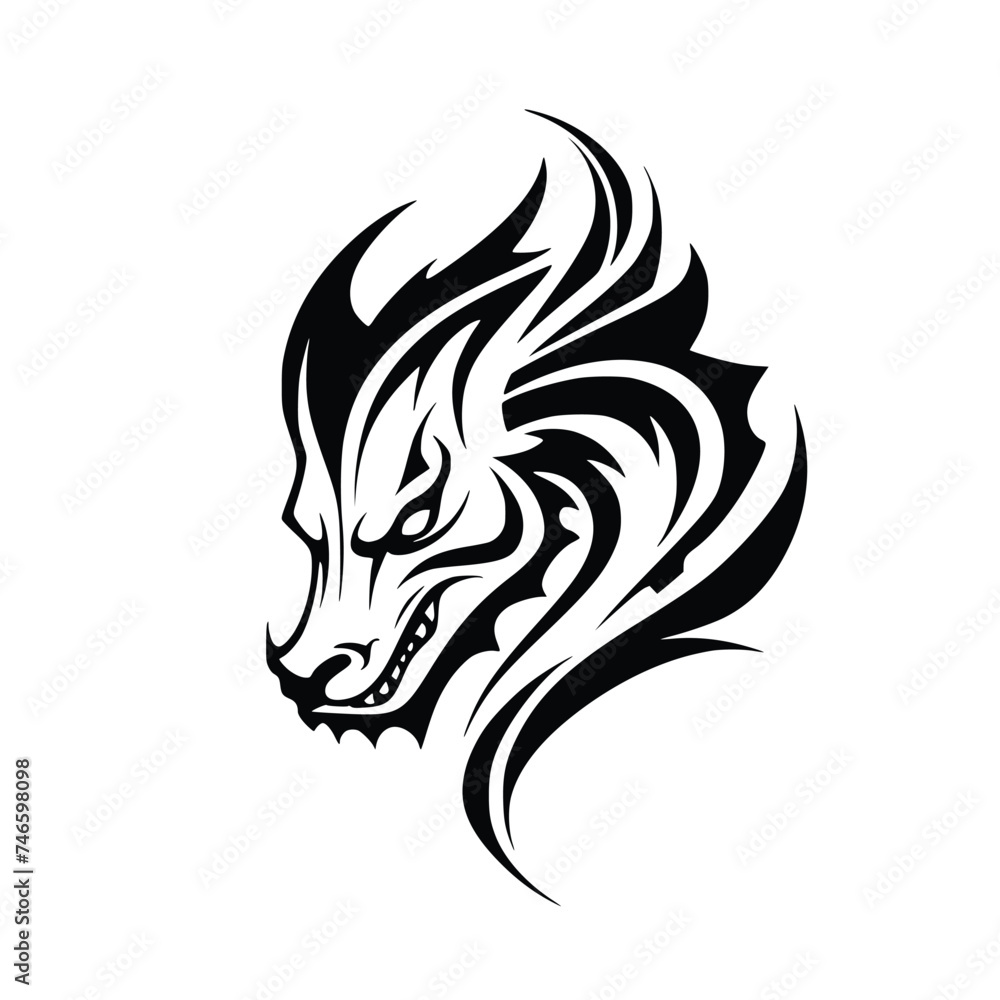 Silhouette of a Tribal Dragon Head, Vector Tattoo Design Silhouette of a Tribal Dragon Head, Vector Tattoo Design