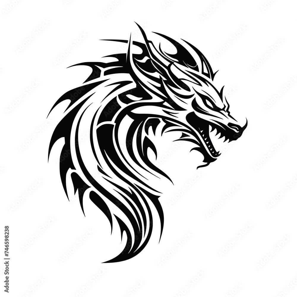 Silhouette Vector Illustration of a Dragon Head Tribal Tattoo Silhouette Vector Illustration of a Dragon Head Tribal Tattoo