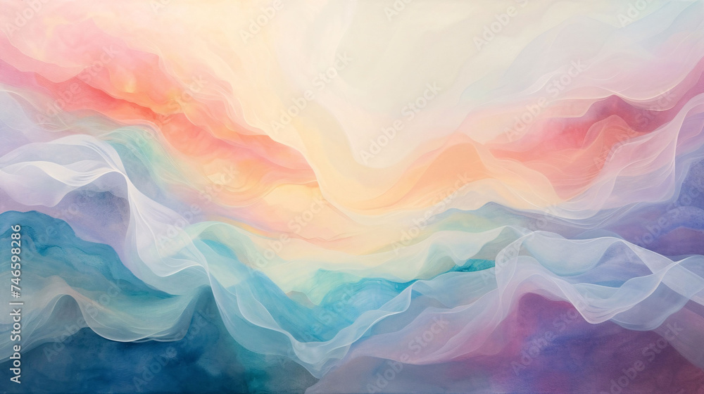 Pastel Color Waves in Abstract Artistic Painting

