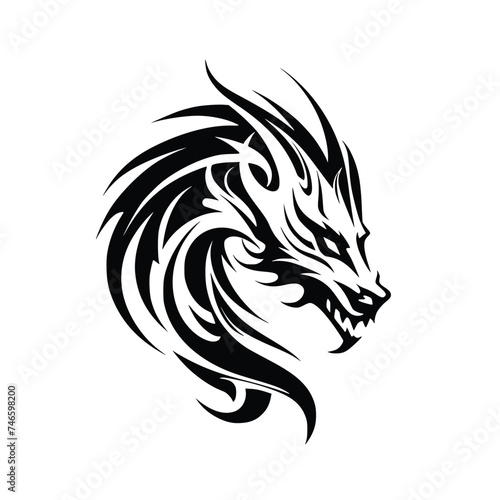 Vector Art of a Tribal Dragon Head Tattoo, Silhouette