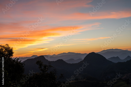 Twiglight sky with mountains at Mae Hong Son, Thailand