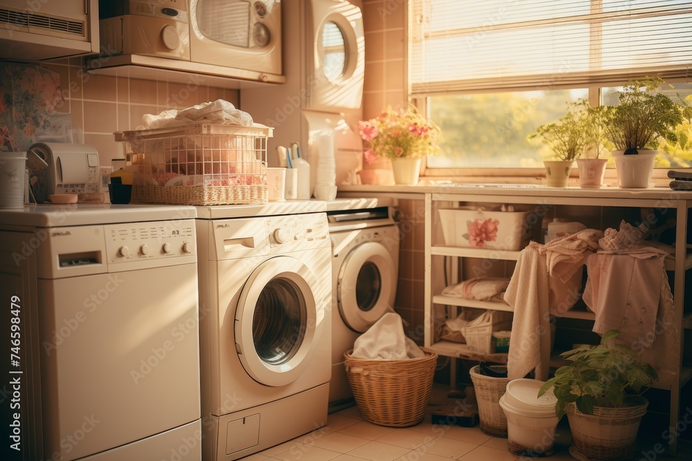 Contemporary interior design of a functional laundry room with modern ...