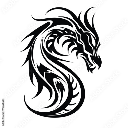 Wallpaper Mural Tribal Tattoo Art, Dragon Head Silhouette, Vector Illustration Torontodigital.ca