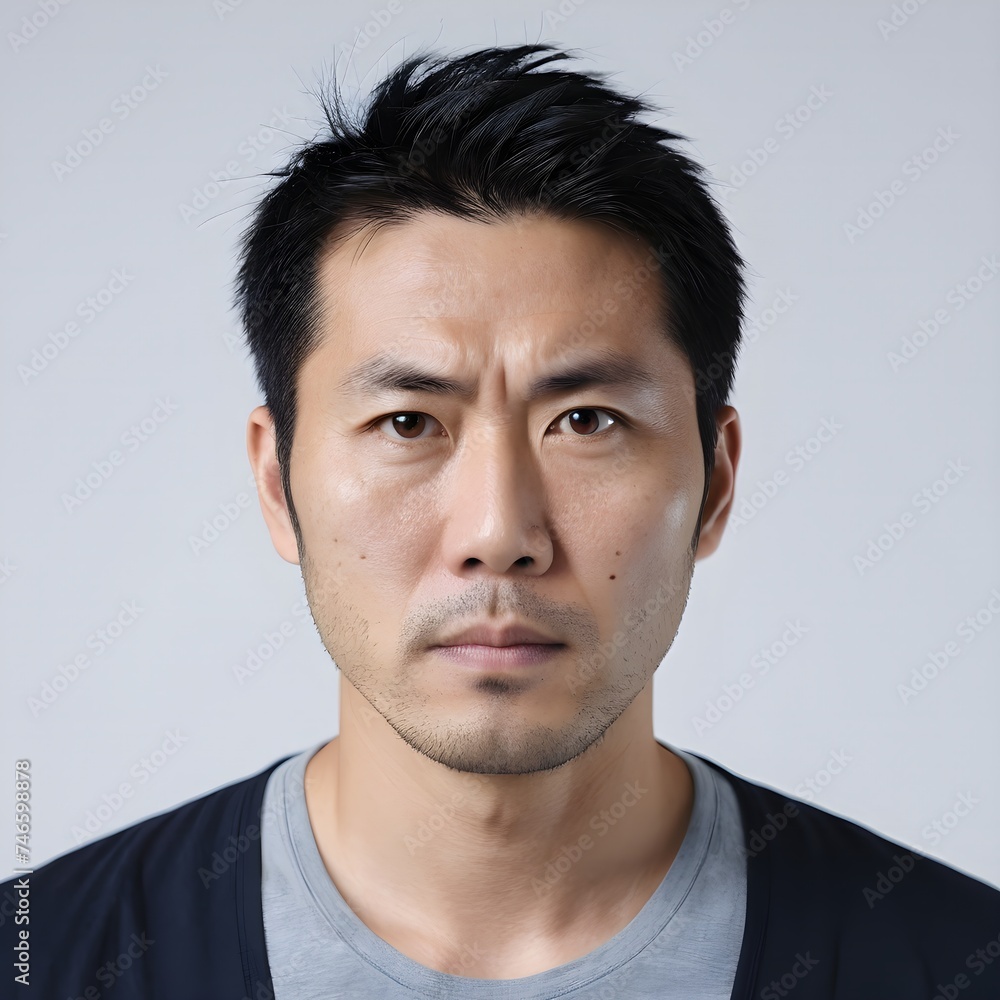 Headshot of a 35-year-old Japanese man with serious expression Headshot of a 35-year-old Japanese man with serious expression