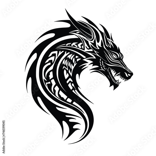 Wallpaper Mural Vector Illustration of a Tattoo Design, Tribal Dragon Head Silhouette Torontodigital.ca