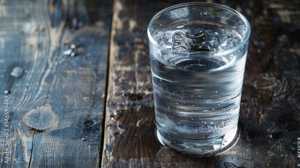 Pure Water in a Glass on a Rustic Wooden Backdrop