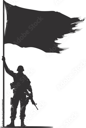 Silhouette Soldiers or Army pose in front of the black flag black color only