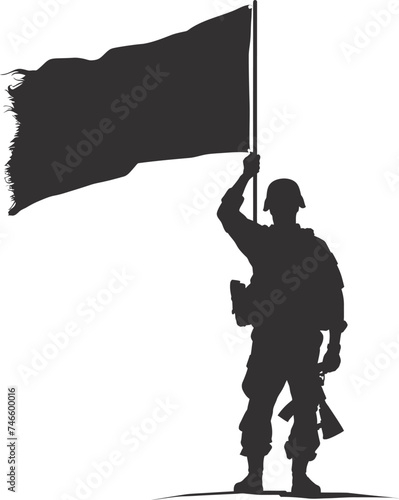Silhouette Soldiers or Army pose in front of the blank flag black color only