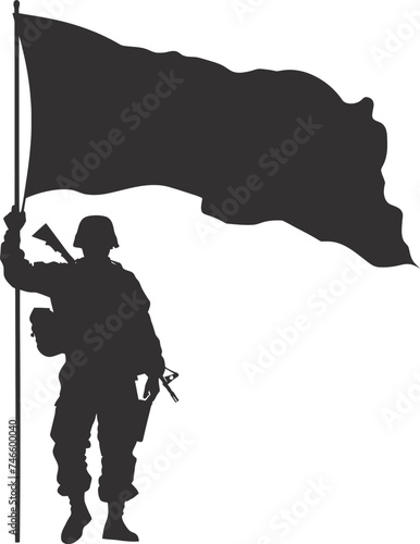 Silhouette Soldiers or Army pose in front of the blank flag black color only