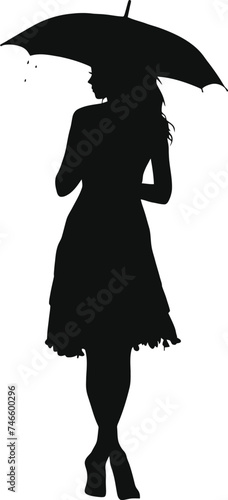 Silhouette woman with umbrella black color only full body