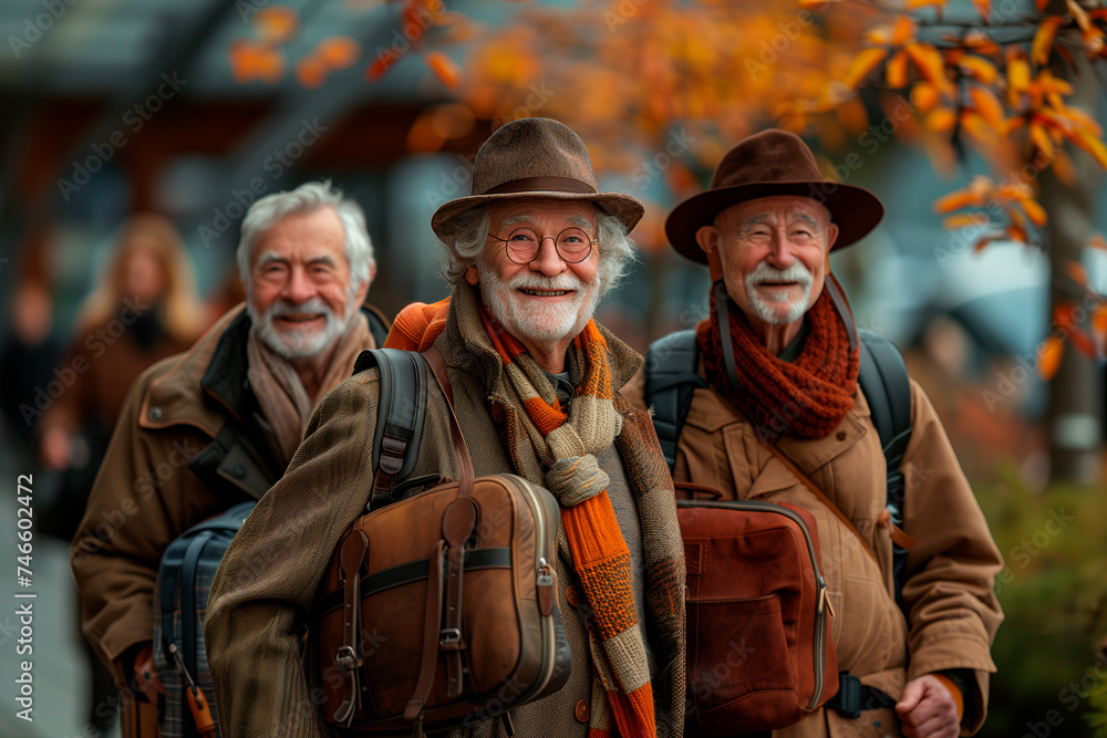 Three travelling grandparents exploring the city