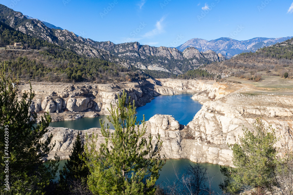 Lack water La Llosa Del Cavall Reservoir. The swamp is at very low water levels due to lack of
