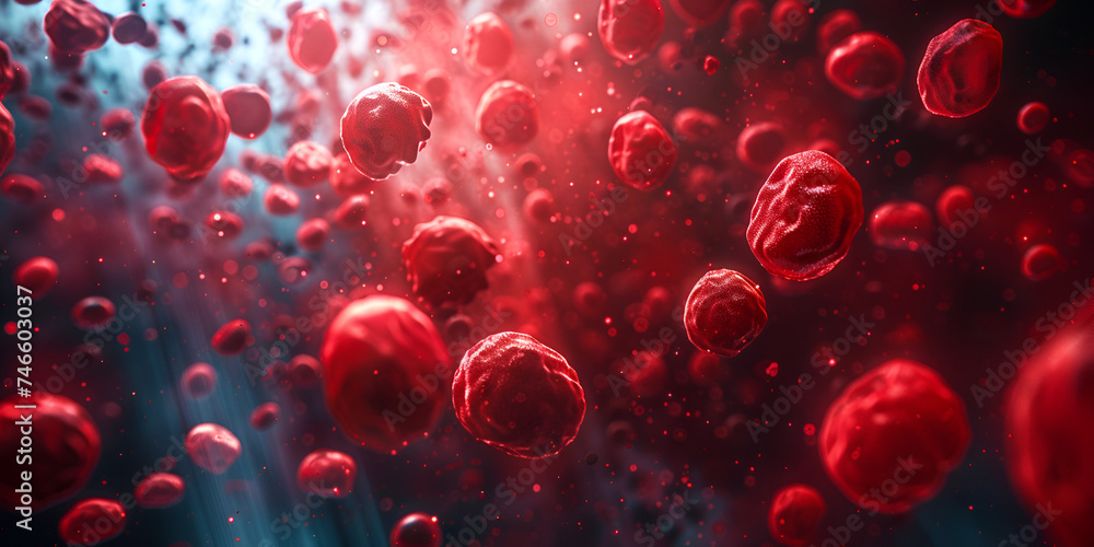 red blood cells flowing.cancer cells diagnosis  - obrazy, fototapety, plakaty 