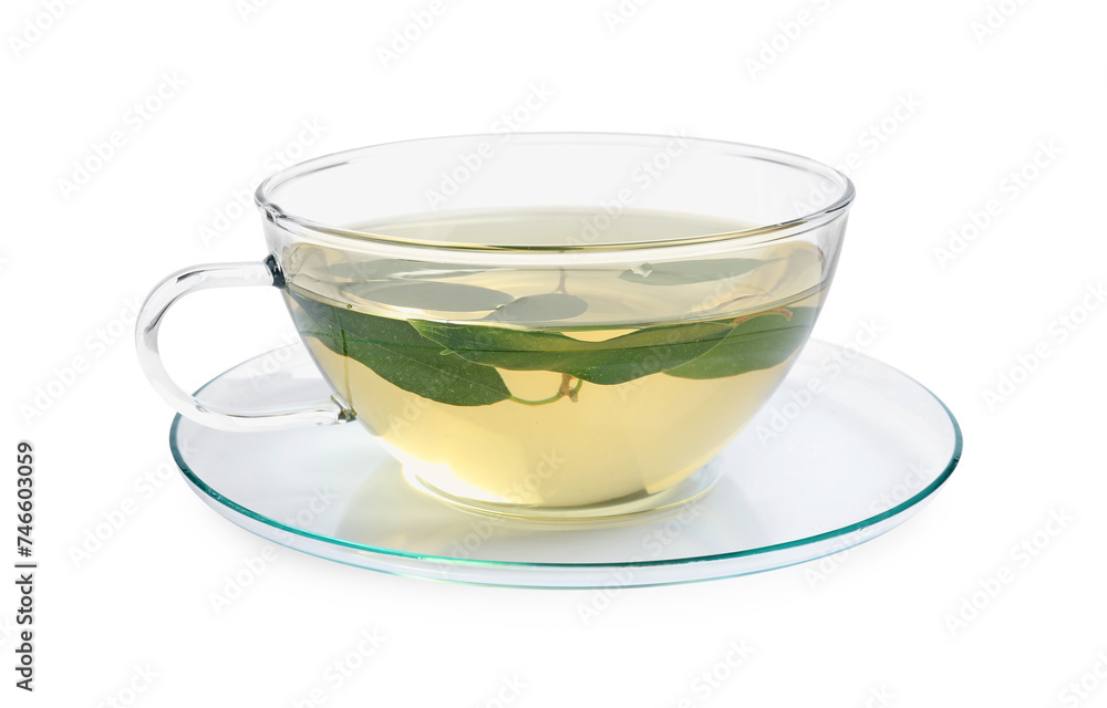 Refreshing green tea in cup isolated on white Refreshing green tea in cup isolated on white