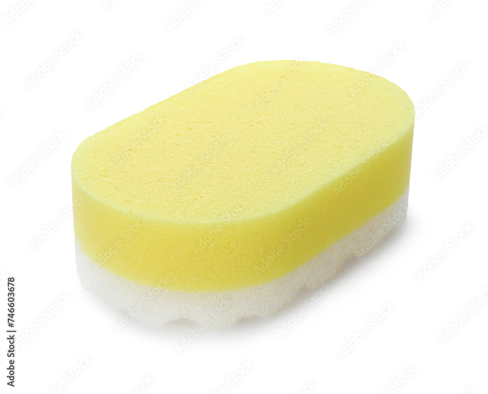 One new yellow sponge isolated on white One new yellow sponge isolated on white