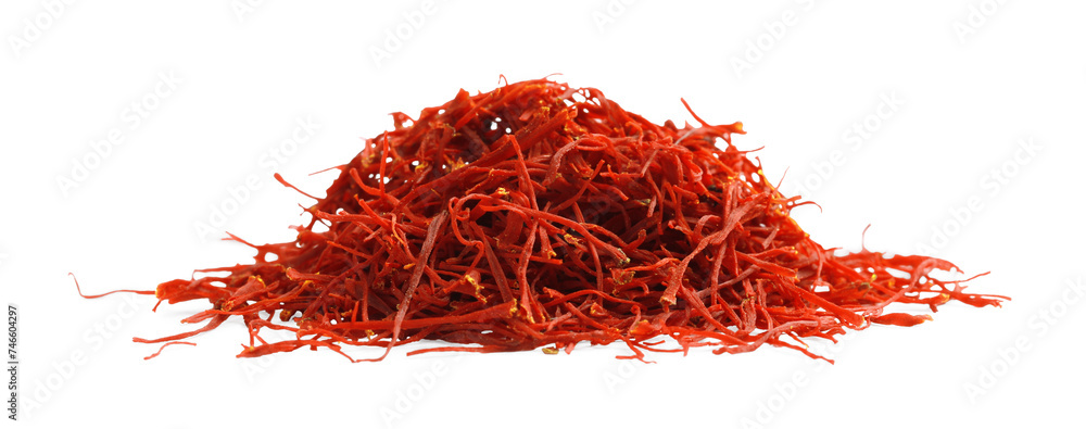Naklejka premium Pile of dried red saffron isolated on white
