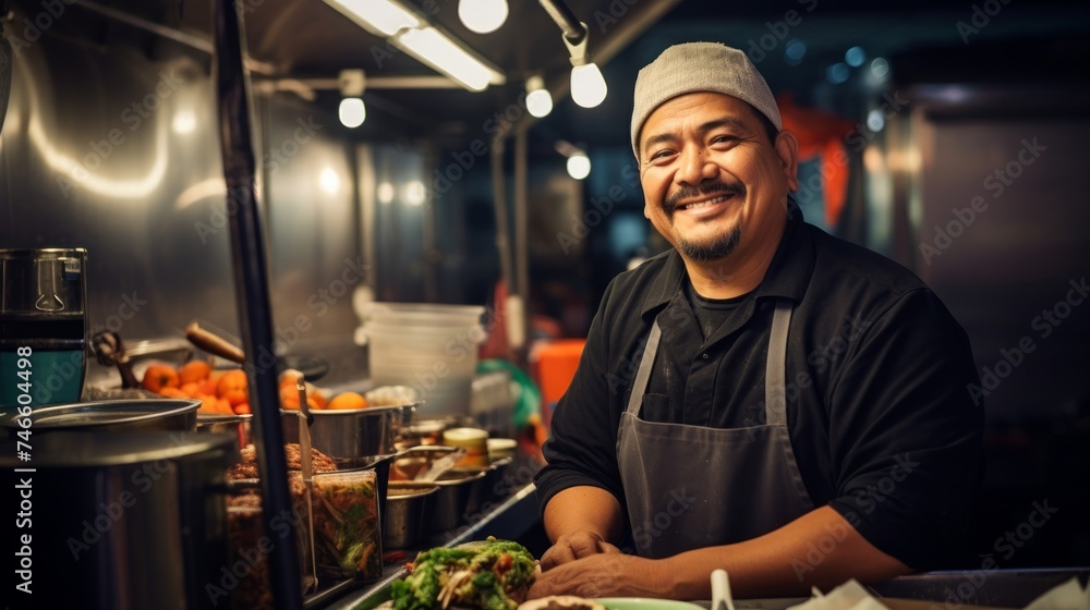 Gourmet taco assembly in food truck eager customers waiting Gourmet taco assembly in food truck eager customers waiting