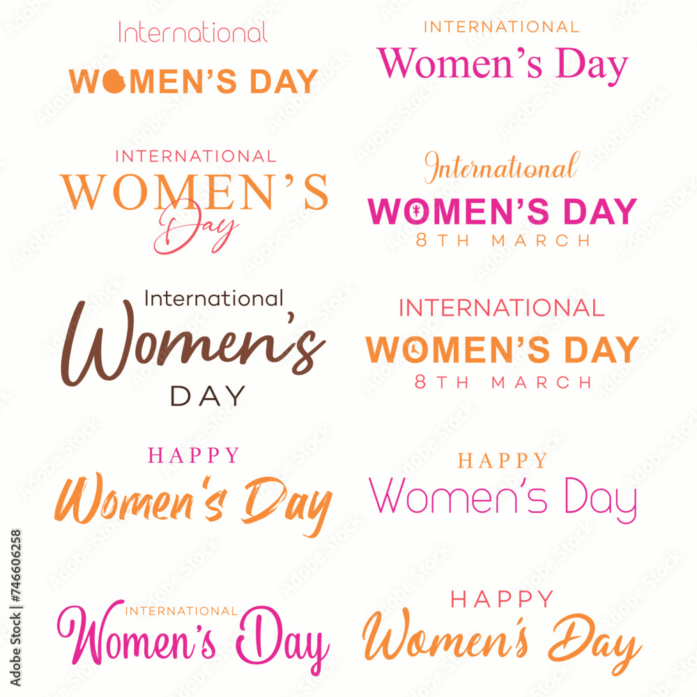 Women's Day typographic | 8 March, International, women's Day stylish text poster, post, with woman silhouette and | happy, Women’s day text,
