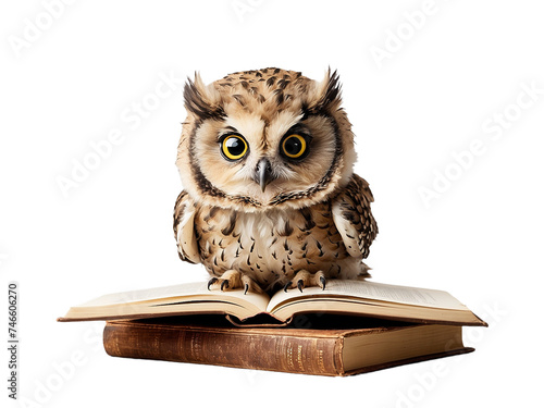 baby owl with book photo