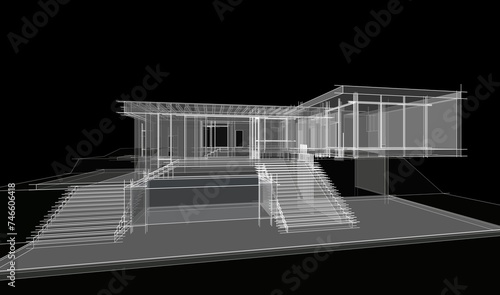 Modern house architectural 3d rendering