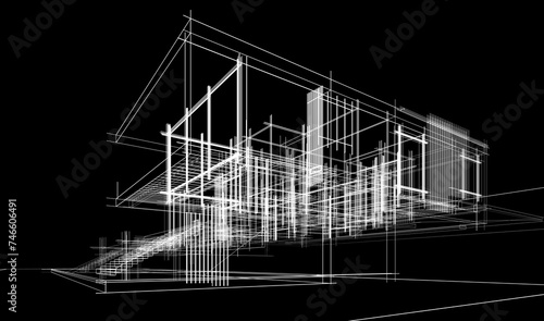 Modern house architectural 3d rendering