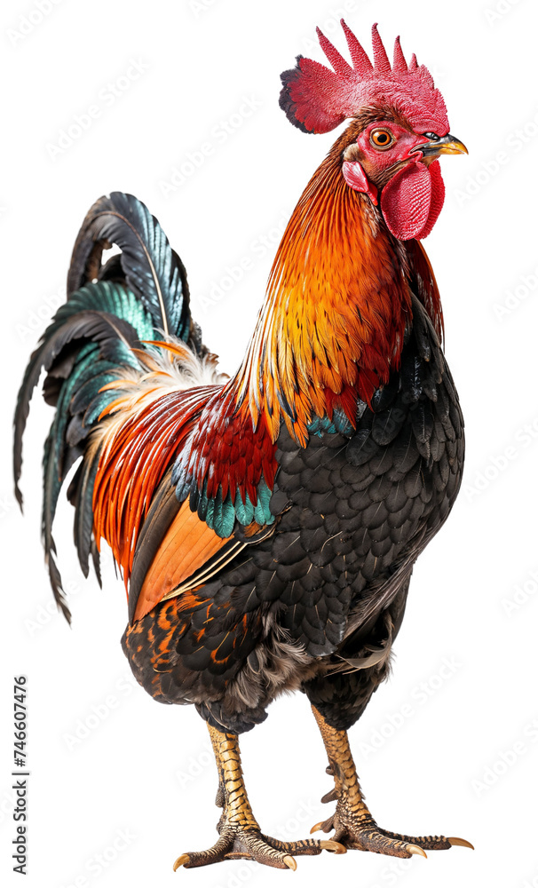 Colorful Rooster on Transparent Background Isolated for Farm Design