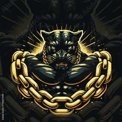 Vector Angry Panther bodybuilder concept illustration design, Generative Ai