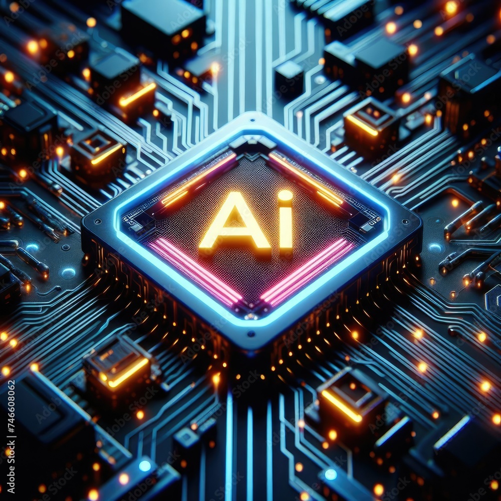 Fototapeta premium Circuit Symphony: AI Cyborg's Cyberpunk Overture